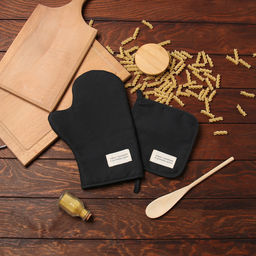 Набор кух. Доляна Душевная кухня цв.черный варежка-прихватка20х28см, прихватка17х17см  фото 7