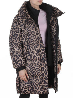 8892 BROWN/LEOPARD Куртка зимняя женская оверсайз с вшитой жилеткой (200 гр. холлофайбер)