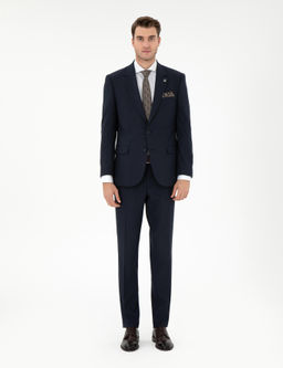 Lacivert Slim Fit _izgili Tak_m Elbise