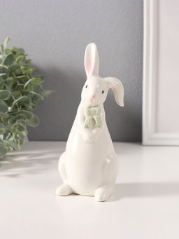 Фигурка керамика Белый кролик с зелёным бантиком, 6?6.5?16.5 см