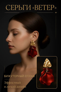 Серьги ассорти Ветер мятые треугольники, цвет красно-золотой