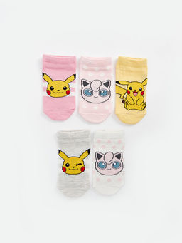 Pikachu Desenli K?z ?ocuk Patik ?orap 5li