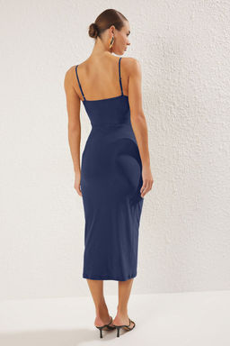 TRENDYOLMILLA Yag Yesili Ask?l? Degaje Yaka Vucuda Oturan Esnek Maxi Orme Elbise TWOSS25EL00368 фото 8