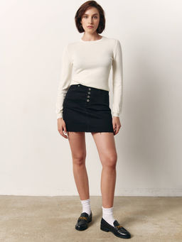 CONTE CON-612 Джинсовая юбка-mini на пуговицах с необработанным краем black black