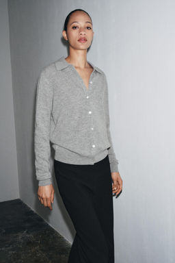 WOOL AND CASHMERE POLO CARDIGAN - Zara фото 6
