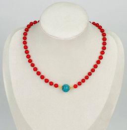 Колье из Коралла и Бирюзы 42 см +