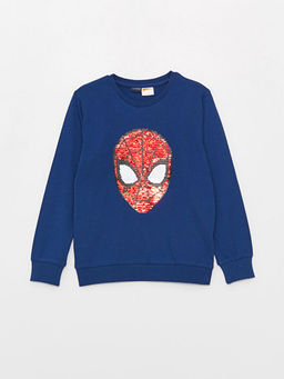Bisiklet Yaka Spiderman Bask?l? ?ift Y?nl? Payetli Uzun Kollu Erkek ?ocuk Ti??rt