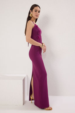 TRENDYOLMILLA Murdum Gul Detayl? Dokuma Uzun S?k Abiye & Mezuniyet Elbise TPRSS25AE00164  фото 7