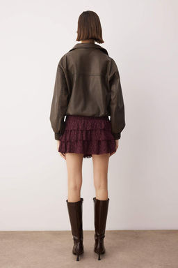 Kahverengi Super Mini Orme Sortlu Astarl? Dantel Party Etek TPRAW26ET00015 - Trendyolmilla фото 8