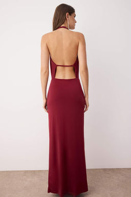 TRENDYOLMILLA Lacivert Degaje Yaka Derin Dekolteli Parlak Tas Detayl? Orme S?k Abiye Elbise TPRSS25AE00004 фото 5