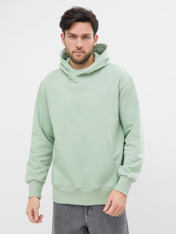 Теплое худи с карманом-кенгуру в светло-зеленом цвете зелёный 76902