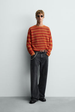STRIPED OPEN-KNIT SWEATER