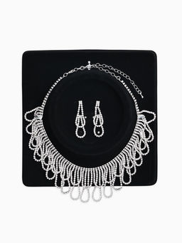 Набор 2 пред-а: серьги, колье со стразами "Лёд" люстры. d=13,5см, цвет белый в серебре