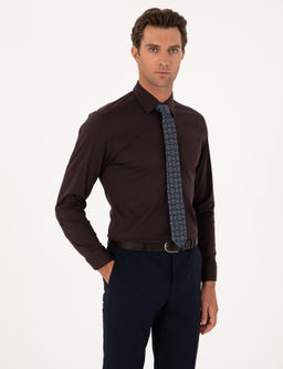 Koyu Kahverengi Slim Fit Non Iron Klasik G_mlek