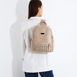 Рюкзак женский из искусственной кожи на молнии, 1 карман, цвет бежевый - Simaland фото 5