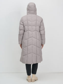 Пальто зимнее утепленное с капюшоном женское серого цвета 7628Sr - Mtforce фото 17