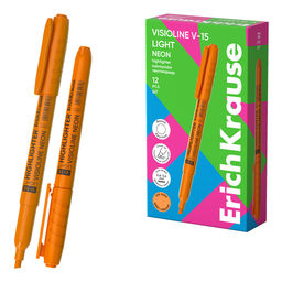 Цена за 12 шт. Текстмаркер ErichKrause Visioline V-15 Light Neon, цвет чернил оранжевый (в коробке по 12 шт.)