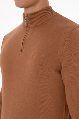 Erkek Slim Fit Yar_m Fermuarl_ Camel Basic Kazak - U.s. polo assn фото 7