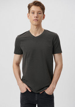Stretch V Yaka Gri Basic Tisort