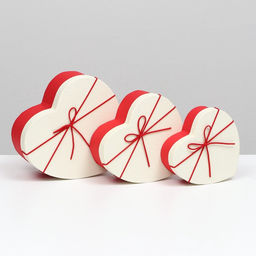 Набор подарочных коробок сердце 3 в 1, красный - белый 21?19?9 - 15.5?14?6 см