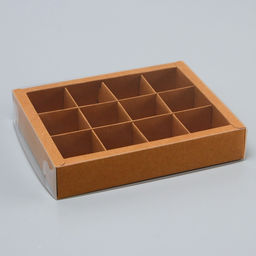 Коробка для 12 конфет, крафт с прозрачной крышкой, 19×15×3.5 см
