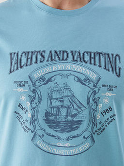 Bisiklet Yaka Bask?l? Penye Erkek Ti??rt