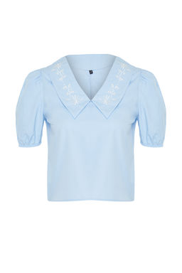 Mavi Yaka Detayl? Dokuma Bluz TWOSS24BZ00335