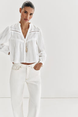 CAMISA CORTA PUNTILLA / Blanco roto - Zara фото 6