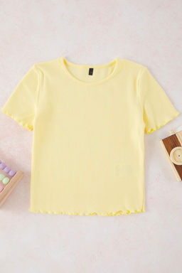 Ekru-Pembe 2li K?z Cocuk Pamuklu Crop K?sa Kol Orme T-Shirt TKDSS25TS00027 - Trendyolmilla фото 3