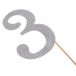 Цена за 10 шт. Топпер в торт 3, цвет серебро