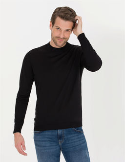 Siyah Slim Fit Bato Yaka Y_n Kar___ml_ Basic Triko Kazak - Pierre cardin фото 3