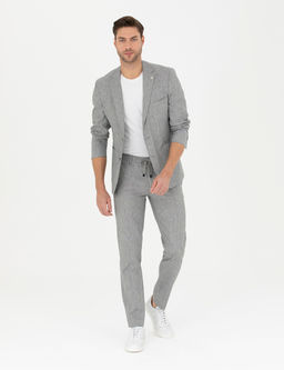 Gri Ex. Slim Fit Keten Kar___ml_ Kuma_ Pantolon