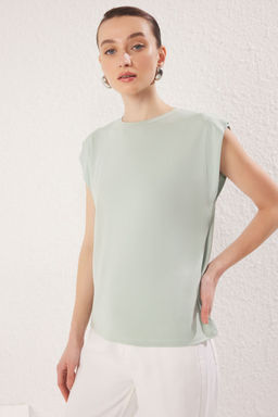 TRENDYOLMILLA Antrasit Modal Icerikli Ay Kol Regular/Normal Kesim Bisiklet Yaka Orme T-Shirt TWOSS25TS00001  фото 5