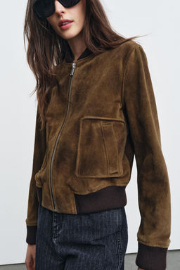 100% SUEDE LEATHER BOMBER JACKET ZW COLLECTION LIMITED EDITION - Zara фото 3