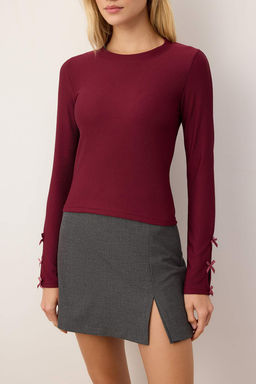 Bordo Esnek Vucuda Oturan Kollar? Fiyonk Detayl? Esnek Orme Bluz TWOAW26BZ00304 - Trendyolmilla фото 3