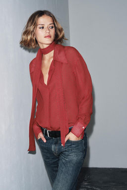 ZW COLLECTION PRINTED BLOUSE WITH BOW DETAIL - Zara фото 2