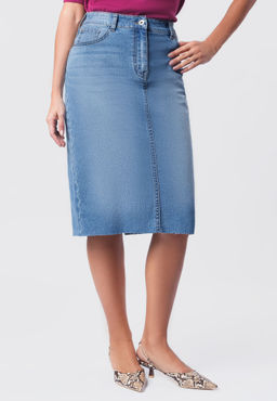 Джинсовая юбка с декоративной стиркой из эластичного облегченного денима - Vilatte фото 5