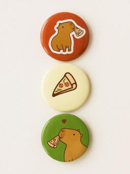 Набор значков 3 шт. iLikeGift Capybara pizza