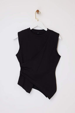 Siyah Fitted/Vucuda Oturan Kolsuz Pamuklu Esnek Orme Bluz TWOSS26BZ00081