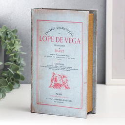 Шкатулка книга - сейф «Лопе де Вега. Драматические произведения», дерево, искусственная кожа, серая, 21×13×5 см