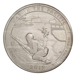 Монета 25 центов (1/4 доллара) 2019 года D США Национальные парки  №48 Национальный монумент воинской доблести в Тихом океане