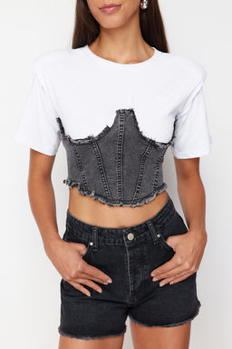 Antrasit Denim Detayl? Crop Vatkal? Orme Bluz TWOSS24BZ00578