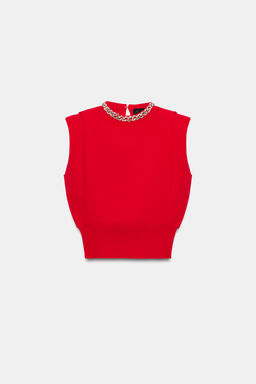 TOP HOMBRERAS CUELLO JOYA / Rojo - Zara фото 7