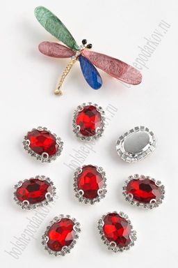 Стразы пришивные в серебряной оправе 17*22 мм "Овал" (5 шт) SF-1425, красный №18