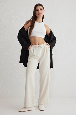 Beyaz Ba_c_kl_ D___k Bel Wide Leg/Geni_ Pa_a Dokuma Pantolon TWOSS25PL00042 - Trendyolmilla фото 2