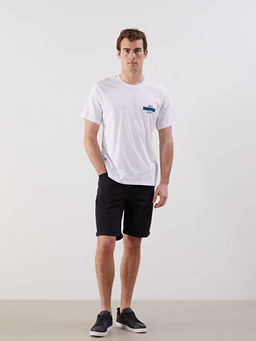 Bisiklet Yaka Bask?l? Penye Erkek Ti??rt