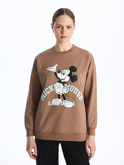 Bisiklet Yaka Mickey Mouse Bask?l? Kad?n Sweatshirt Tunik