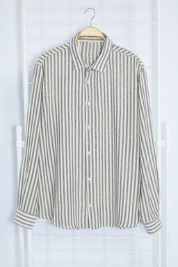 Lacivert Regular Fit Cizgili Dokulu Buyuk Beden Gomlek TMNSS24AX00015