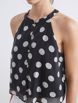 Halter Yaka Puantiyeli Bluz