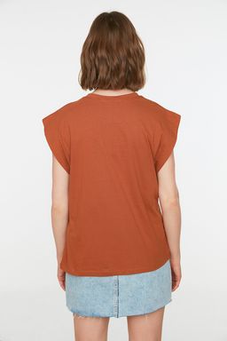 Tarc?n %100 Pamuk Vatka Gorunumlu Basic Bisiklet Yaka Orme T-Shirt TWOSS20TS0021